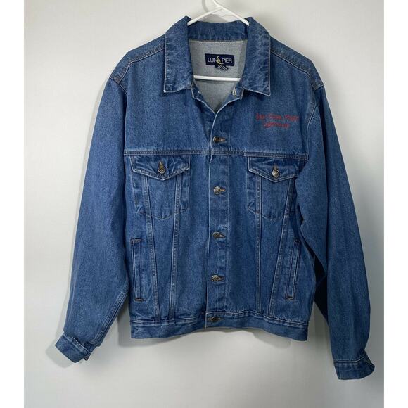 Denim Jean Jacket Blue Seul Choix Point Lighthouse Gulliver Michigan Sz M - Picture 2 of 8